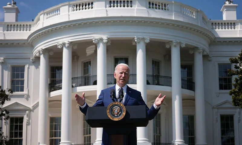 WASHINGTON, DC - AUGUST 05: U.S. President Joe Biden delivers remarks during an event on the South Lawn of the White House August 5, 2021 in Washington, DC. Biden delivered remarks on the administration’s efforts to strengthen American leadership on clean cars and trucks. (Photo by Win McNamee/Getty Images)