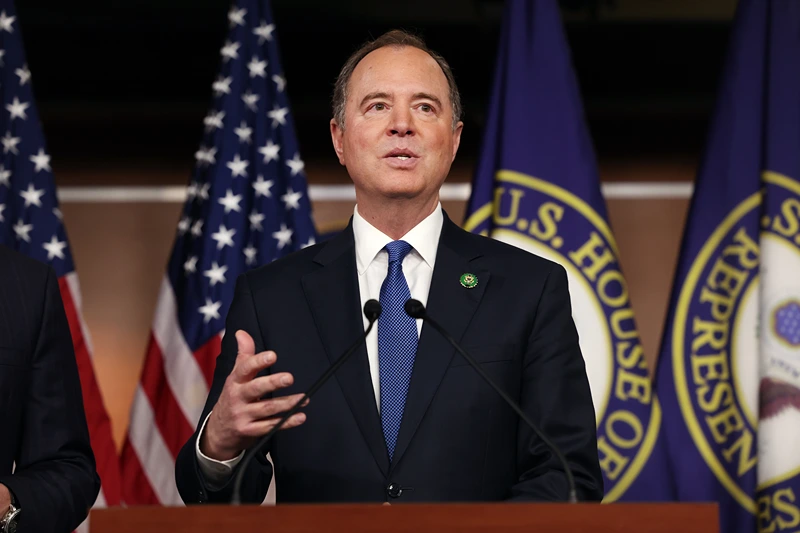 Democratic Reps. Schiff, Swalwell, And Omar Discuss Committee Assignments
WASHINGTON, DC - JANUARY 25: U.S. Rep. Adam Schiff (D-CA) speaks at a press conference on committee assignments for the 118th U.S. Congress, at the U.S. Capitol Building on January 25, 2023 in Washington, DC. U.S. House Speaker Kevin McCarthy (R-CA) recently rejected the reappointments of Rep. Adam Schiff (D-CA) and Rep. Eric Swalwell (D-CA) to the House Intelligence Committee and has threatened to stop Rep. Ilhan Omar (D-MN) from serving on the House Foreign Affairs Committee. (Photo by Kevin Dietsch/Getty Images)