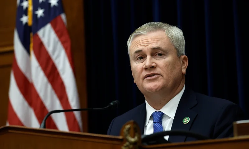 House Oversight And Reform Committee Holds Hearing On Waste And Fraud In Federal Pandemic Spending WASHINGTON, DC - FEBRUARY 01: U.S. Rep. James Comer (R-KY), Chairman of the House Oversight and Reform Committee, delivers remarks during a hearing in the Rayburn House Office Building on February 01, 2023 in Washington, DC. The committee held the hearing to discuss COVID Pandemic Federal Spending. (Photo by Anna Moneymaker/Getty Images)