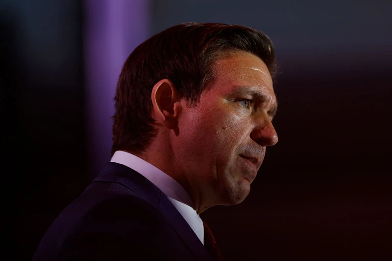 ARLINGTON, VIRGINIA - JULY 17: Republican presidential candidate Florida Governor Ron DeSantis delivers remarks at the 2023 Christians United for Israel summit on July 17, 2023 in Arlington, Virginia. For this year's summit, CUFI hosts 2024 Republican presidential candidates hopefuls to speak amidst other pro-Israel activists. (Photo by Anna Moneymaker/Getty Images)