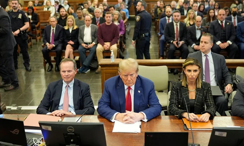 NEW YORK, NEW YORK - JANUARY 11: Former U.S. President Donald Trump and his lawyers Christopher Kise and Alina Habba attend the closing arguments in the Trump Organization civil fraud trial at New York State Supreme Court on January 11, 2024 in New York City. Trump won't make his own closing arguments after his lawyers objected to Judge Arthur Engoron's insistence that Trump stay within the bounds of "relevant, material facts that are in evidence" of the case. Prosecutors allege that Trump and his two sons Donald Trump Jr. and Eric Trump conspired to inflate his net worth on financial statements provided to banks and insurers to secure loans. New York Attorney General Letitia James has sued seeking $370 million in damages. (Photo by Seth Wenig-Pool/Getty Images)