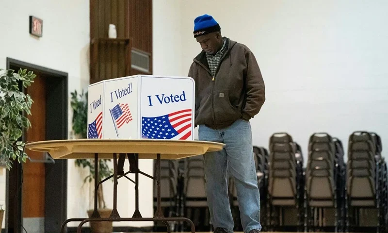 A person votes at a polling location in February 3, 2024, in West Columbia, South Carolina during the South Carolina Democratic Primary. South Carolina is the first official Democratic primary of 2024 and is seen as a key test of support for US President Joe Biden among Black voters for his reelection battle with Donald Trump. (Photo by Allison Joyce / AFP) (Photo by ALLISON JOYCE/AFP via Getty Images)