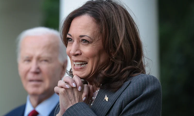 WASHINGTON, DC - MAY 13: U.S. Vice president Kamala Harris speaks during an event with U.S. President Joe Biden celebrating Asian American, Native Hawaiian, and Pacific Islander Heritage Month in the Rose Garden of the White House May 13, 2024 in Washington, DC. Asian American, Native Hawaiian, and Pacific Islander Heritage Month recognizes the contributions and influence of Asian Americans, Native Hawaiians and Pacific Islander Americans to the history, the culture, and the achievements of the nation. (Photo by Win McNamee/Getty Images)