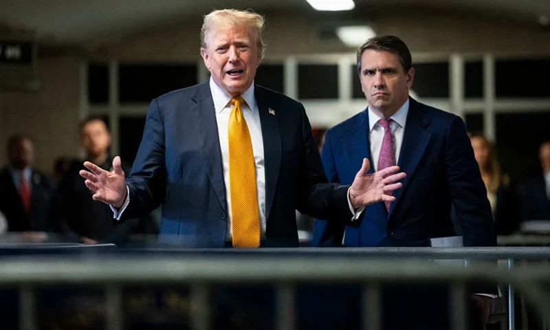 NEW YORK, NEW YORK - MAY 29: Former U.S. President Donald Trump makes remarks outside the courtroom as the 12 jurors begin deliberating at his criminal trial at Manhattan Criminal Court on May 29, 2024 in New York City. Judge Juan Merchan will give the jury their instructions before they begin their deliberations today. The former president faces 34 felony counts of falsifying business records in the first of his criminal cases to go to trial. (Photo by Doug Mills-Pool/Getty Images)