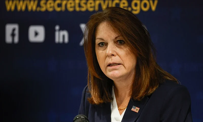 US-CHICAGO-POLITICS-CONVENTION United States Secret Service Director Kimberly Cheatle speaks during a press conference at the Secret Service's Chicago Field Office on June 4 2024 in Chicago, Illinois, ahead of the 2024 Democratic and Republican National Conventions. (Photo by KAMIL KRZACZYNSKI / AFP) (Photo by KAMIL KRZACZYNSKI/AFP via Getty Images)