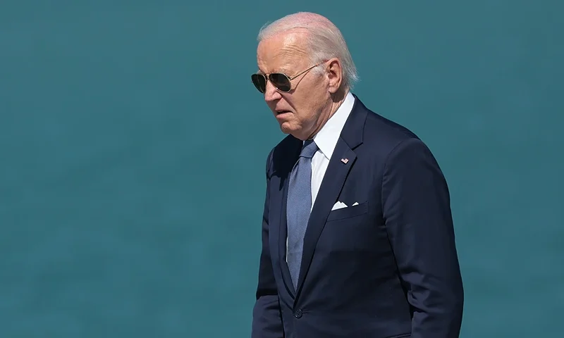 LE BAVENT, FRANCE - JUNE 7: U.S. President Joe Biden arrives to deliver a speech at Pointe du Hoc, where U.S. Army Rangers scaled cliffs over 100 feet high on D-Day to destroy a heavily fortified German position, on June 7, 2024 at Pointe du Hoc, near Le Bavent, France. Biden is in France to commemorate the 80th anniversary of the invasion of Normandy and to emphasize the continued role of the United States in helping to protect democratic values in Europe. (Photo by Win McNamee/Getty Images)