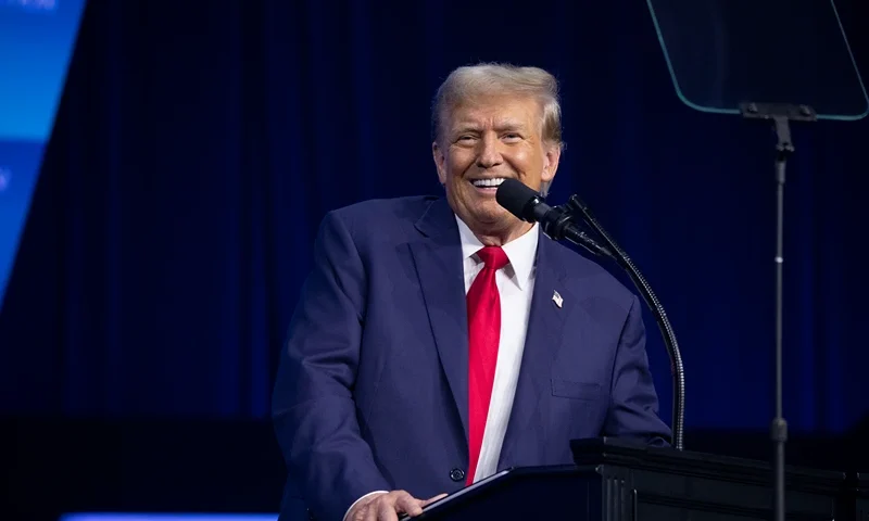 Donald Trump Speaks At Turning Point Convention In Detroit, Michigan DETROIT, MICHIGAN - JUNE 15: Former President Donald Trump gives the keynote address at Turning Point Action's "The People's Convention" on June 15, 2024 in Detroit, Michigan. Trump, who turned 78 years old yesterday on his birthday, will be debating President Joe Biden, age 81, next week on June 27 in Atlanta, Georgia. (Photo by Bill Pugliano/Getty Images)