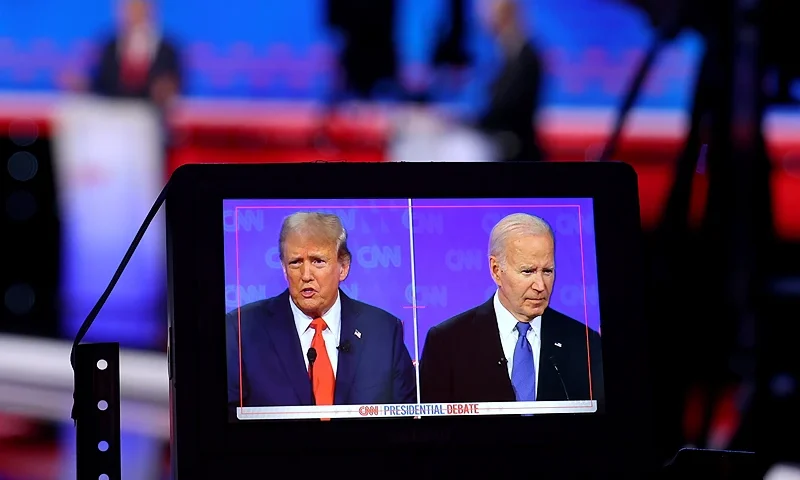 ATLANTA, GEORGIA - JUNE 27: U.S. President Joe Biden (R) and Republican presidential candidate, former U.S. President Donald Trump participate in the CNN Presidential Debate at the CNN Studios on June 27, 2024 in Atlanta, Georgia. President Biden and former President Trump are facing off in the first presidential debate of the 2024 campaign. (Photo by Justin Sullivan/Getty Images)