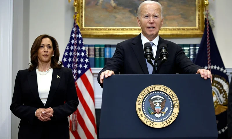 WASHINGTON, DC - JULY 14: U.S. President Joe Biden delivers remarks on the assassination attempt on Republican presidential candidate former President Donald Trump at the White House on July 14, 2024 in Washington, DC. A shooter opened fire injuring former President Trump, killing one audience member, and injuring two others during a campaign event in Butler, Pennsylvania on July 13. Biden was joined by Vice President Kamala Harris. (Photo by Kevin Dietsch/Getty Images)