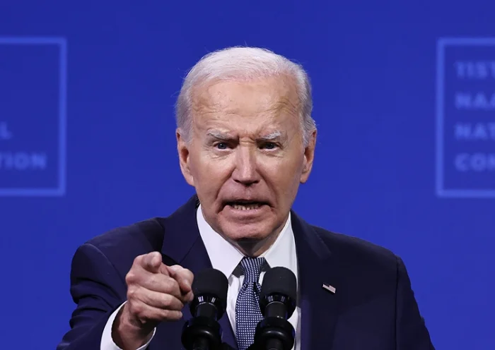 LAS VEGAS, NEVADA - JULY 16: U.S. President Joe Biden speaks at the 115th NAACP National Convention at the Mandalay Bay Convention Center on July 16, 2024 in Las Vegas, Nevada. Biden returned to the campaign trail, delivering remarks at the NAACP convention today, and will tomorrow to the UnidosUS Annual Conference during a visit to the battleground state of Nevada. (Photo by Mario Tama/Getty Images)