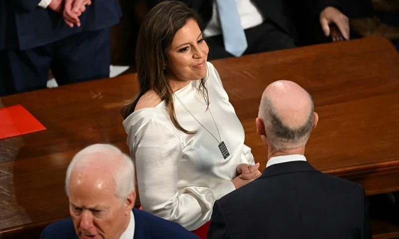 US Representative Elise Stefanik, Republican of New York, arrives to attend Israeli Prime Minister Benjamin Netanyahu's speech to a joint meeting of Congress at the US Capitol on July 24, 2024 in Washington, DC. (Photo by SAUL LOEB / AFP) (Photo by SAUL LOEB/AFP via Getty Images)