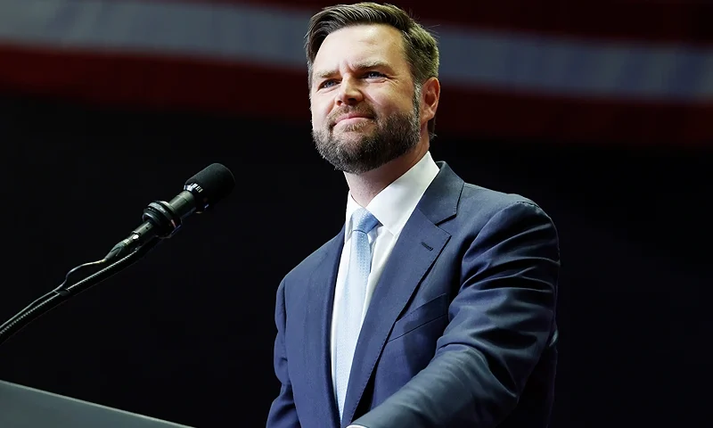 GRAND RAPIDS, MICHIGAN - JULY 20: Republican vice presidential candidate, Sen. J.D. Vance (R-OH) speaks during a campaign rally at the Van Andel Arena on July 20, 2024 in Grand Rapids, Michigan. Trump's campaign event is the first joint event with his recent vice presidential pick Sen. JD Vance (R-OH) and the first campaign rally since the attempted assassination attempt his rally in Butler, Pennsylvania. (Photo by Anna Moneymaker/Getty Images)