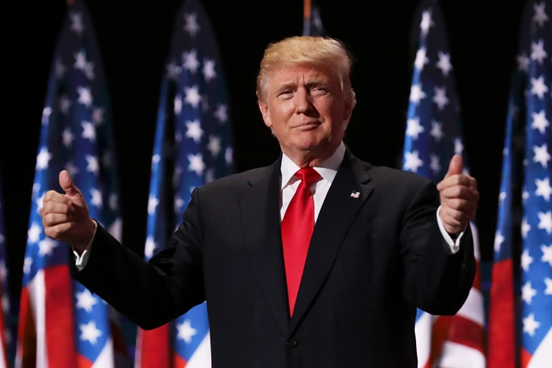 Republican National Convention: Day Four
CLEVELAND, OH - JULY 21: Republican presidential candidate Donald Trump gives two thumbs up to the crowd during the evening session on the fourth day of the Republican National Convention on July 21, 2016 at the Quicken Loans Arena in Cleveland, Ohio. Republican presidential candidate Donald Trump received the number of votes needed to secure the party's nomination. An estimated 50,000 people are expected in Cleveland, including hundreds of protesters and members of the media. The four-day Republican National Convention kicked off on July 18. (Photo by Chip Somodevilla/Getty Images)