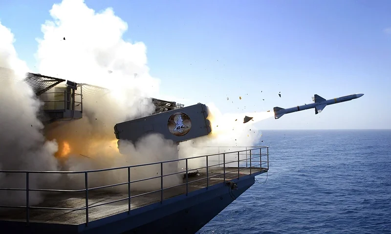 AT SEA - AUGUST 13: In this handout photo provided by the U.S. Navy, a RIM-7P NATO Sea Sparrow Missile launches the Nimitz-class aircraft carrier USS Abraham Lincoln (CVN 72) during a stream raid shoot exercise on August 13, 2007 in the Pacific Ocean, At Sea. Lincoln's self-defense systems fired four Sea Sparrow missiles, engaging and destroying two BQM-74E turbojet-powered drone aircraft and a High-Speed Maneuvering Surface Threat (HSMST) remote controlled Rigid Hulled Inflatable Boat (RHIB) during the event. Lincoln and embarked Carrier Air Wing (CVW) 2 are underway off the coast of Southern California conducting Tailored Ship's Training Availability (TSTA). (Photo by Jordon R. Beesley/U.S. Navy via Getty Images)