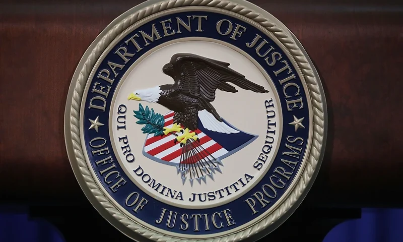 Attorney General Jeff Sessions Speaks At The 2017 Hate Crimes Summit WASHINGTON, DC - JUNE 29: The Justice Department seal is seen on the lectern during a Hate Crimes Subcommittee summit on June 29, 2017 in Washington, DC. The meeting gave stakeholders the opportunity to offer imput to the committee before it makes its recommendations to the attorney general on what the Department of Justice can do to improve reporting, investigation and prosecution of hate crimes. (Photo by Mark Wilson/Getty Images)