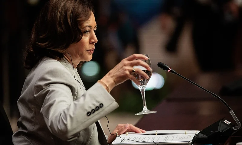 US Vice President Kamala Harris attends the 11th ASEAN-US Summit as part of the 43rd ASEAN Summit in Jakarta on September 6, 2023. (Photo by Yasuyoshi CHIBA / POOL / AFP) (Photo by YASUYOSHI CHIBA/POOL/AFP via Getty Images)