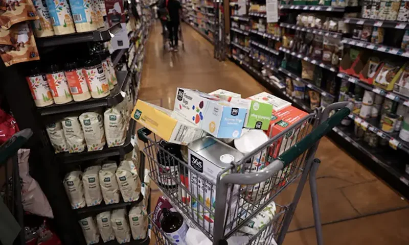 A shopping cart is seen in a supermarket as inflation affected consumer prices in Manhattan, New York City, U.S., June 10, 2022. REUTERS/Andrew Kelly