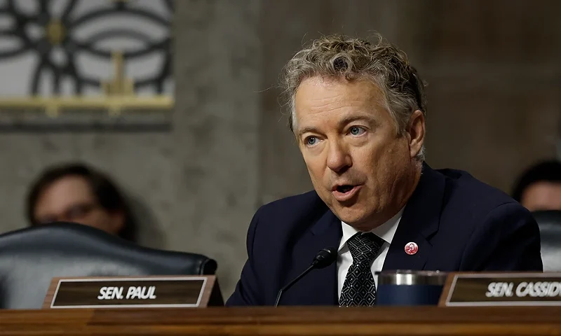 WASHINGTON, DC - MARCH 29: Sen. Rand Paul (R-KY) speaks during a hearing with former Starbucks CEO Howard Schultz in the Dirksen Senate Office Building on Capitol Hill on March 29, 2023 in Washington, DC. The committee will be discussing the formation of unions at Starbucks stores across the country and hear from witnesses who have allegedly been fired for their efforts to organize unions. (Photo by Anna Moneymaker/Getty Images)