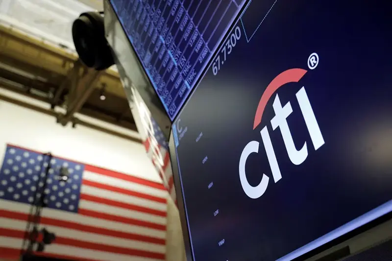 The logo for Citibank is seen on the trading floor at the New York Stock Exchange (NYSE) in Manhattan, New York City, U.S., August 3, 2021. REUTERS/Andrew Kelly/File Photo