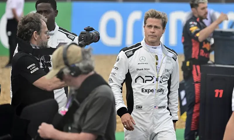 Actor Brad Pitt during the filming of an F1-inspired movie Pool via REUTERS/Christian Bruna/File Photo