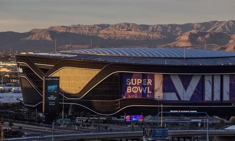 The rising sun illuminates the Allegiant Stadium, where Super Bowl LVIII will take place, in Las Vegas, Nevada, U.S., January 24, 2024. REUTERS/Carlos Barria/File Photo