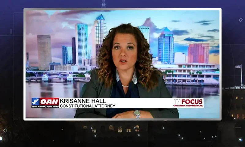 Video still from In Focus on One America News Network during an interview with the guest, KrissAnne Hall.