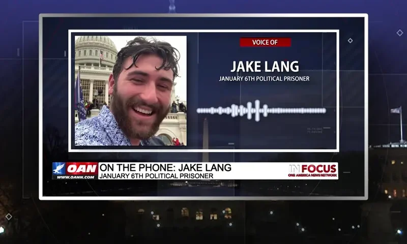 Video still from In Focus on One America News Network during an interview with the guest, Jake Lang.