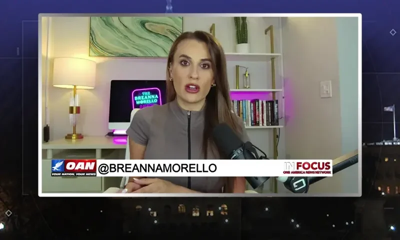 Video still from In Focus on One America News Network during an interview with the guest, Breanna Morello.