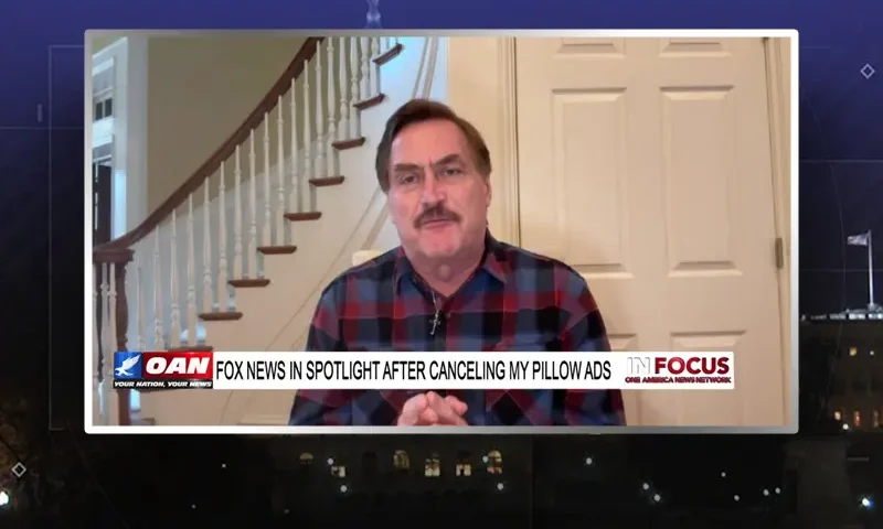 Video still from In Focus on One America News Network during an interview with the guest, Mike Lindell.