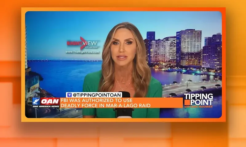 Video still from Tipping Point on One America News Network during an interview with the guest, Lara Trump.