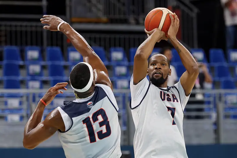 Kevin Durant of the U.S. during training. REUTERS/Brian Snyder