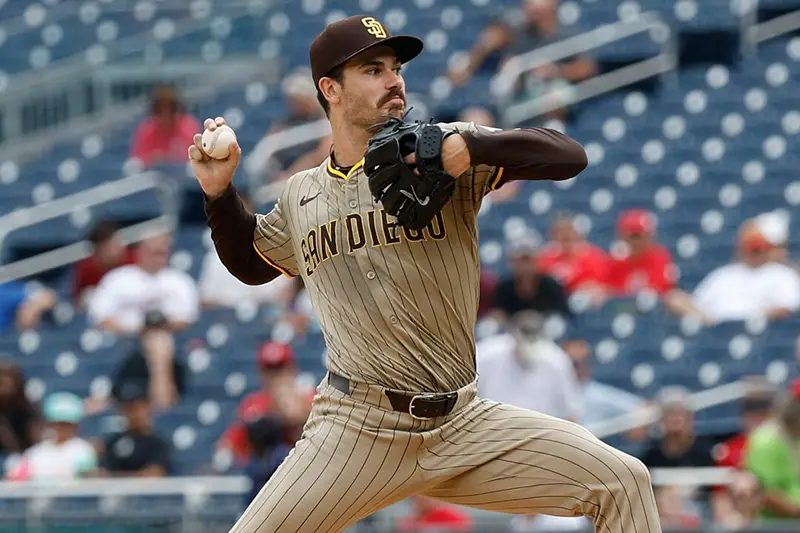 San Diego Padres starting pitcher Dylan Cease (84) pitches against the Washington Nationals during the third inning at Nationals Park. Mandatory Credit: Geoff Burke-USA TODAY Sports