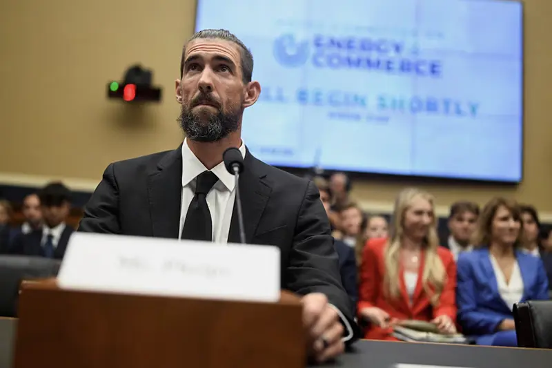 Olympic swimming great Michael Phelps attends a House Energy and Commerce Oversight and Investigations Subcommittee hearing on anti-doping measures ahead of the 2024 Olympics in Paris, at Capitol Hill in Washington, U.S., June 25, 2024. REUTERS/Craig Hudson