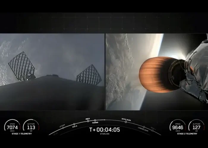 SpaceX's Falcon 9 is pictured launching satellites to orbit in space after it lifted off from the Vandenberg Space Force Base in California, U.S., in this screenshot obtained from a handout video released on July 12, 2024. SpaceX/Handout via REUTERS