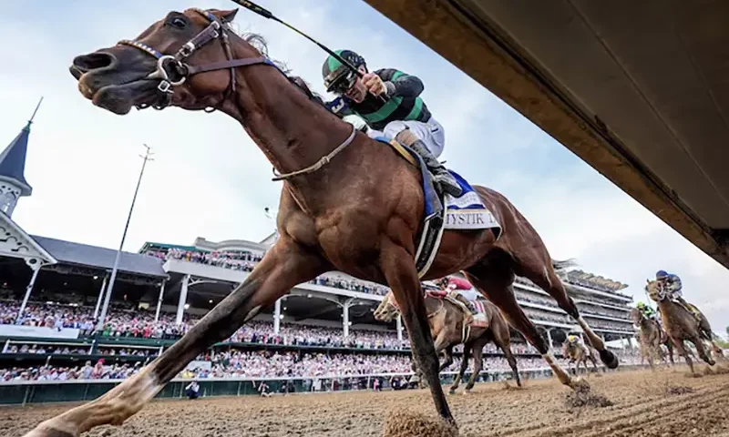 Mystik Dan, with Brian Hernandez Jr, up, wins the 150 Running of The Kentucky Derby at Churchill Downs. Mandatory Credit: Michael Clevenger and O'Neil Arnold-USA TODAY Sports/File Photo